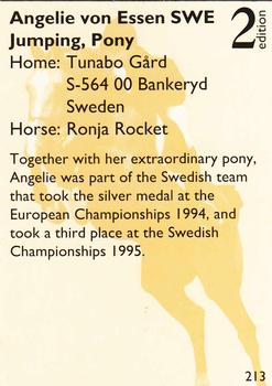 1995 Collect-A-Card Equestrian #213 Angelie von Essen / Ronja Rocket Back